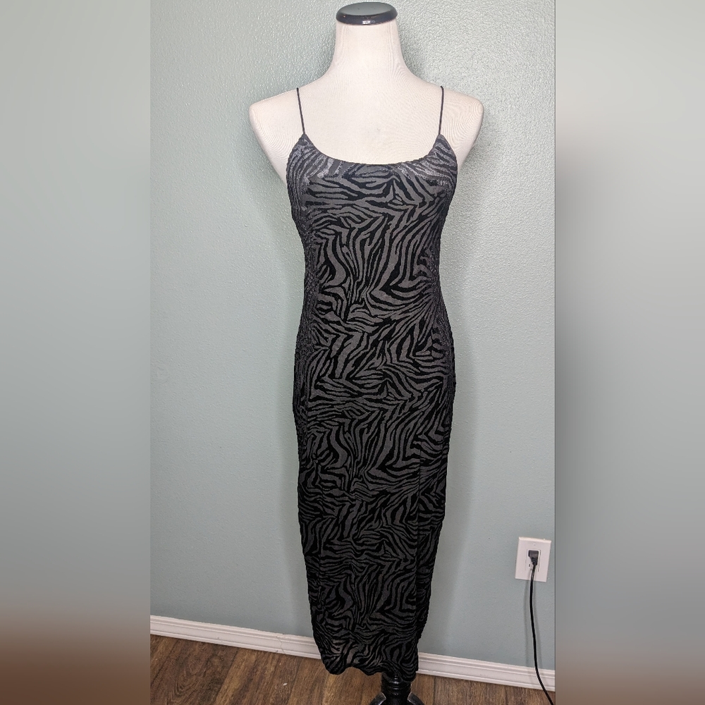 Wild Fable Women's Animal Print Sleeveless Scoop Neck Flocked Velvet Midi Dress - Picture 2 of 5